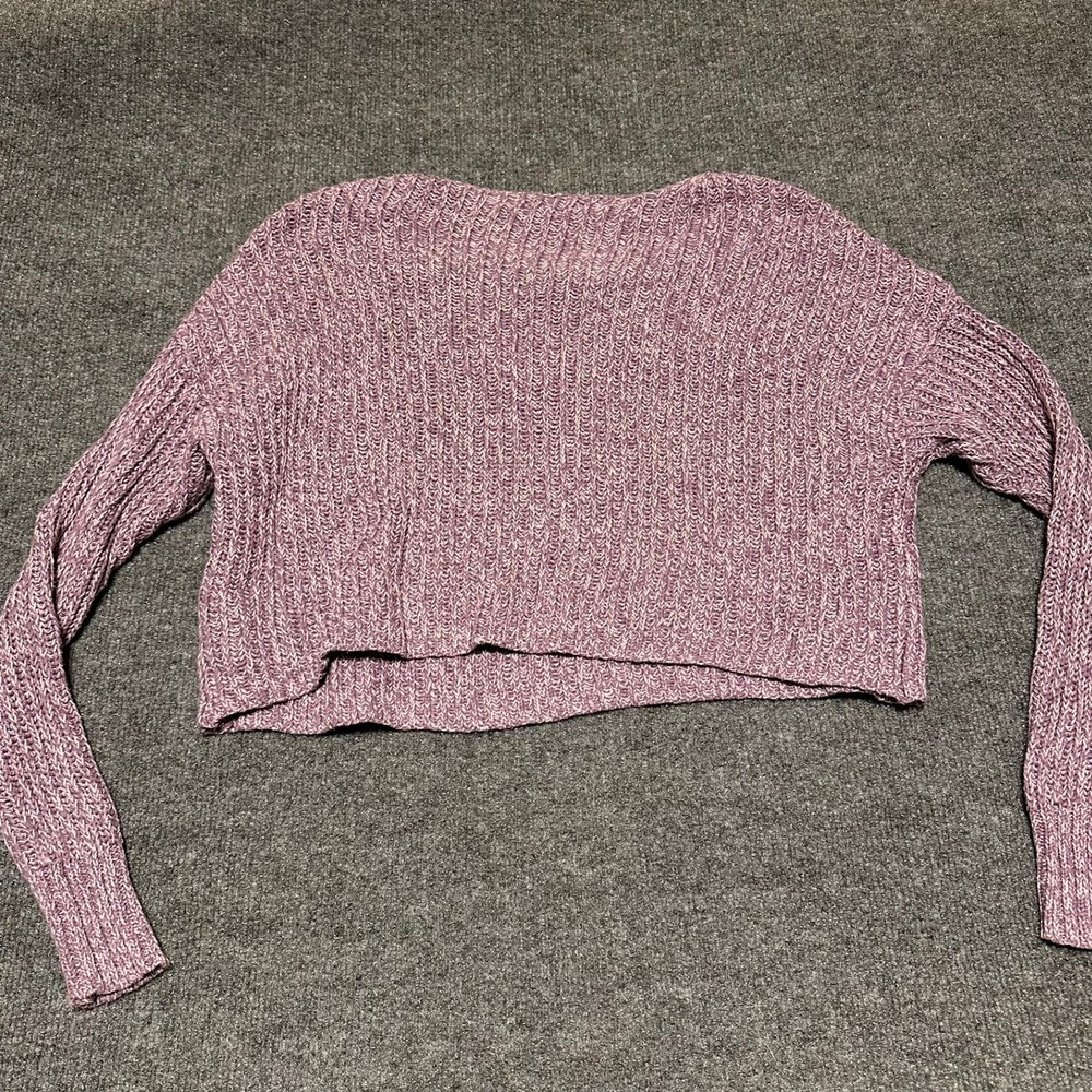 American Eagle Purple Henley Cropped Knit Sweater Womens XS Marled Lavender Boho